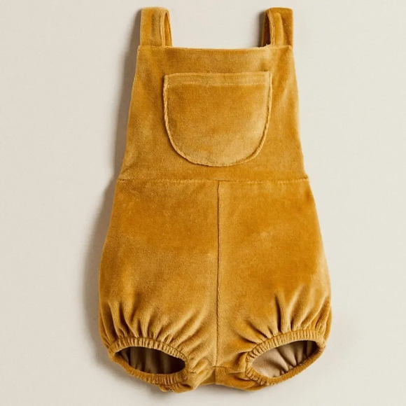 ZARA Baby | Mustard | COTTON VELOUR PLAYSUIT - Picture 4 of 7